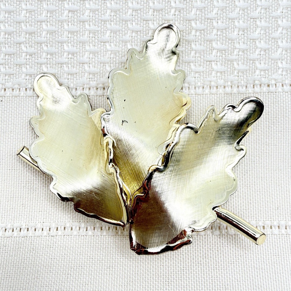 Vintage CORO Gold Tone Triple Autumn MCM Retro Leaf Brooch